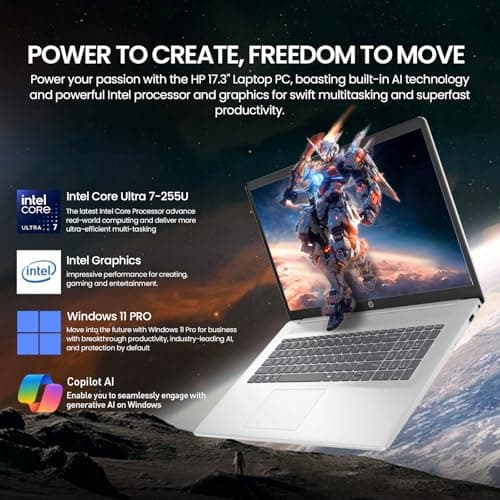 HP 2026 17 Inch Laptop Touchscreen Computer, 17.3 HD+ IPS Touch Screen Business Laptop AI PC, 15th Gen Intel Core Ultra 7(12-Core), 32GB DDR5 RAM 1TB SSD|Windows 11 Pro, 10-Key Backlit Keyboard|WiFi6 — view 2