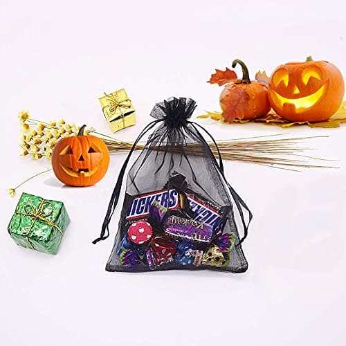 Bezall 100Pcs Black Organza Bags 3x4 Inch, Small Mesh Jewelry Bags Drawstring Gift Bags Wedding Party Favor Halloween Candy Treat Pouches — view 5