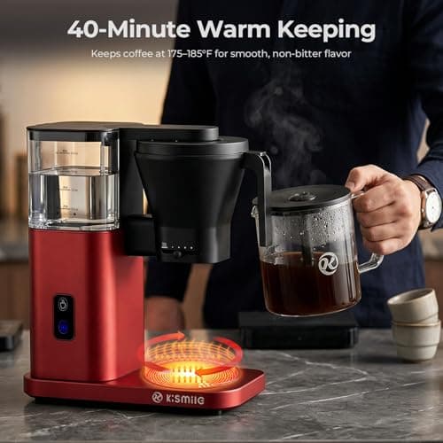 Kismile 8 Cup Drip Coffee Maker, SCA Certified Hot & Cold Brew Coffee Machine, Fast Heating to 197–205℉, 40 Min Keep Warm, Adjustable Flow Control, Easy to Clean — view 3
