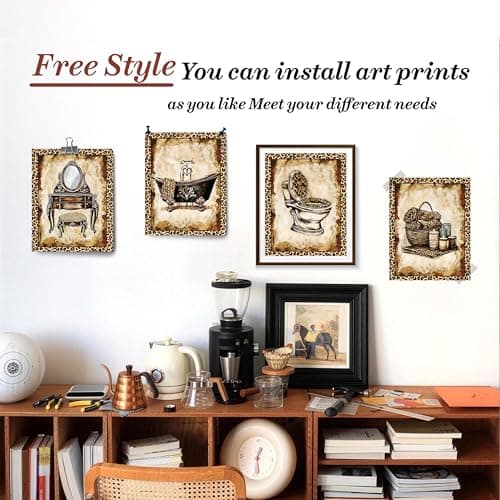 MKYFHSVGD Leopard Print Bathroom Wall Art Posters Set of 4, Vintage Cheetah Vanity Bathtub Toilet Prints Posters for Bathroom Washroom Restroom Powder Room Wall Decor, 8x10 Unframed — view 6