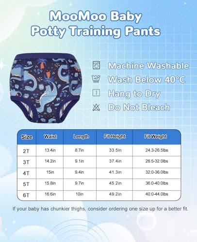 MooMoo Baby Cotton Potty Training Underwear 4 Packs Absorbent Reusable Training Pants for Boys 2T — view 6