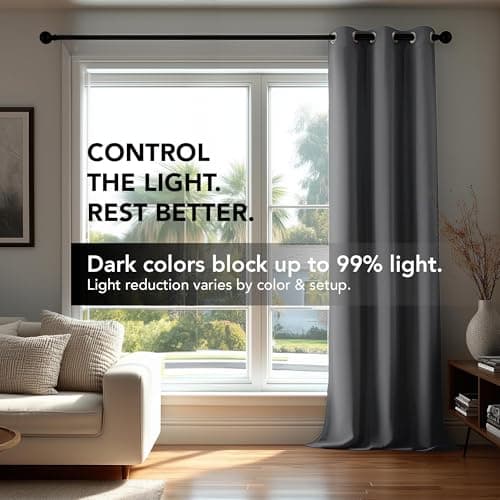 Deconovo Blackout Room Darkening Thermal Insulated Curtains, Energy Efficient & Noise Reducing Grommet Window Drapes for Bedroom, Living Room, Nuresrey, Kids Room, 42x84 Inch, 2 Panels, Light Grey — view 3