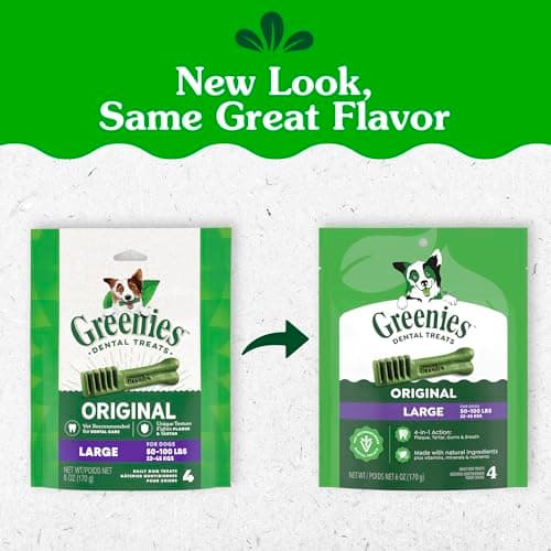 Greenies Veterinarian-Recommended Adult Natural Dental Dog Treats Large Size, Dog Dental Chews, Original Flavor, 6 oz. Pack, 4 Count