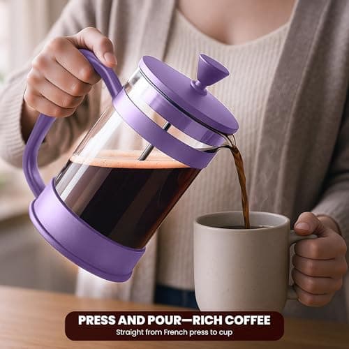 Utopia Kitchen 34 Ounce 1 Liter French Press Coffee Maker, Tea Maker, Travel Coffee Presses, Heat Resistant Thickened Borosilicate Coffee Pot for Camping Travel Gifts, Plum Pack of 1 — view 4