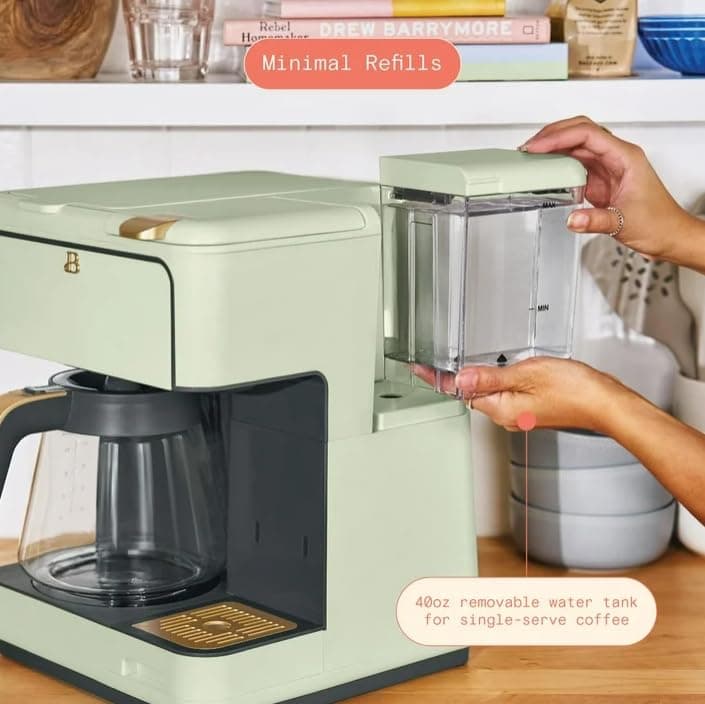 Beauti Multi Brew 12 Cup Programmable Drip & Single Serve Coffee Maker, Versatile Brewing (6oz, 8oz, 10oz, 12oz, 14oz), Pods or Ground, Over Ice option, Keep Warm mode (Sage Green) — view 6