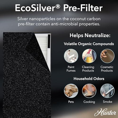 Hunter Air Purifiers for Home Large Room and Bedroom. True HEPA Air Purifier Tower for Pets, Odors, Allergens, Smoke, Dust, VOC's. Cleans 969 Ft² per Hour, 3 Fan Speeds, Sleep Timer. White — view 4