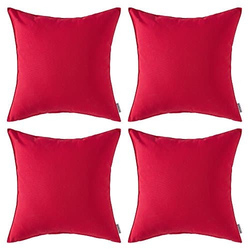 MIULEE Pack of 4 Decorative Outdoor Waterproof Pillow Cover Square Garden Cushion Case PU Coating Throw Pillow Cover Shell for Tent Park Couch 18x18 Inch Red