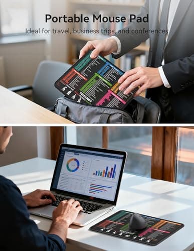 TECKNET Excel Cheat Sheet Desk Pad, Mouse Pad for Excel Word PowerPoint Windows Shortcuts-11.6x9.8 Inch, Non-Slip Waterproof Office Desk Mat, Portable, Durable, Clear Printing, Black — view 5