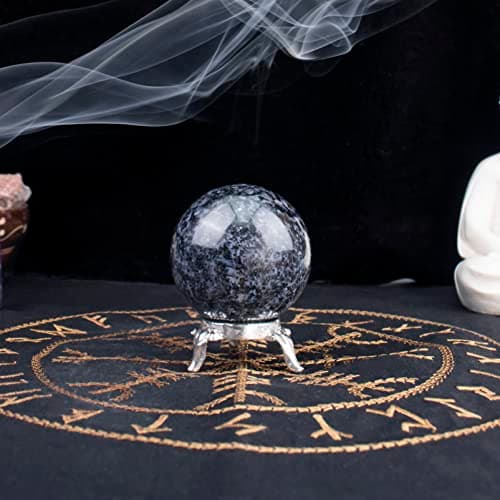 Crocon® 45mm Indigo Gabbro Stone Sphere Ball with Metal Stand 1400+ Carats Gemstone Ball Healing Sculpture Figurine for Fengshui Divination Home Decoration Photography Crystal Sphere — view 2