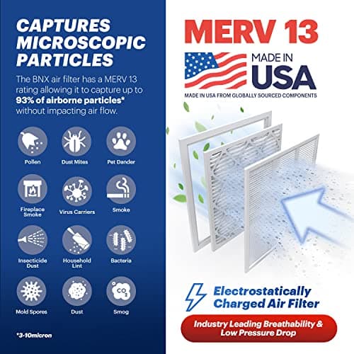 BNX TruFilter 20x25x1 Air Filter MERV 13 (6-Pack) - MADE IN USA - Electrostatic Pleated Air Conditioner HVAC AC Furnace Filters for Allergies, Pollen, Mold, Bacteria, Smoke, Allergen, MPR 1900 FPR 10 — view 2