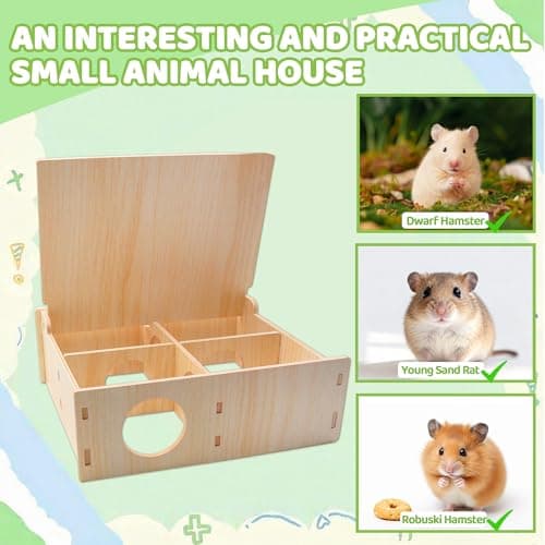 Multi-Chamber Hamster Houses and Hideouts Wooden Hamster Tunnels Toys with Flip Cover Secret Peep Shed Hamster Maze Habitat for Mice Gerbils Lemmings & Small Animals (Yellow) — view 3