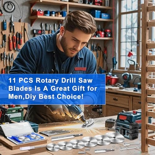 11 PCS Rotary Drill Saw Blades: 6 PCS Mini Circular Saw Blades with 2 PCS 1/4" Hex Shank, 1/8" & 1/4" Round Shanks+ Screwdriver, HSS Small Cutting Discs for Drills Rotary Tools, Inside PVC Pipe Cutter — view 2