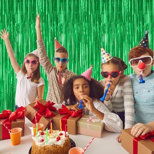 ZATAYE 2 Pack Green Foil Curtain Backdrop Birthday Party Decorations — view 5