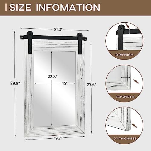COGOOD Farmhouse Bathroom Mirror - 30 x 21 Rustic Wood Framed Wall Barn Door Mirror for Entryway, Living Room, Entryway Wall Decor (White) — view 4