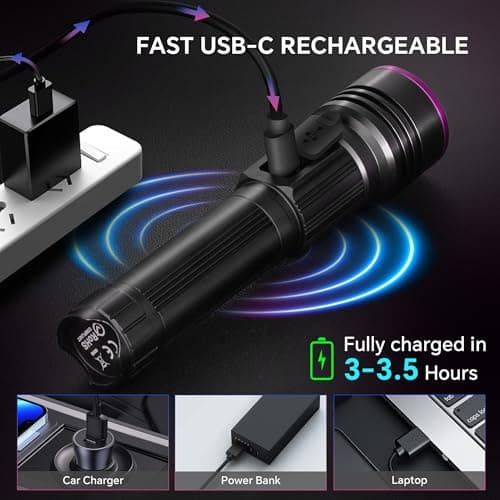 Dokhbem 365nm UV Flashlight Rechargeable 2 Pack, Black Light Flashlight with LCD Display, Powerful Ultraviolet Lights for Pet Urine Detection, Resin Curing, Rockhounding, Scorpion, Uranium Glass — view 3