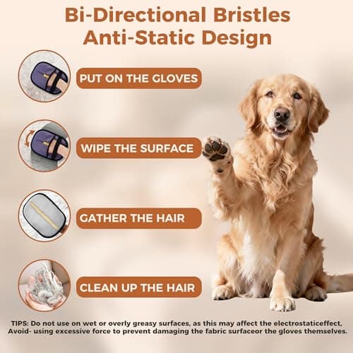 Purple Pet Hair Removal Gloves 2 Pack Reusable Pet Hair Remover for Dog Cat — view 3