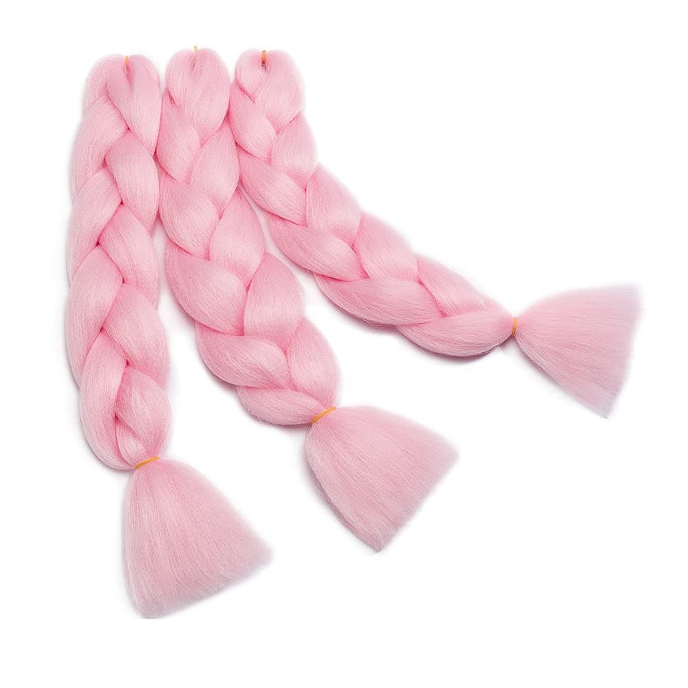 24" Braiding Hair Extension Jumbo Braids Synthetic 3bundles/pack Crochet Hair Afro Box Braid Heat Resistent (Pink) — view 5