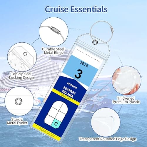 8 Pack Luggage Tags Travel Essentials & Cruise Essentials for NCL, Princess, Carnival, Royal Caribbean & Celebrity Cruise Ships by SEAVILIA — view 3