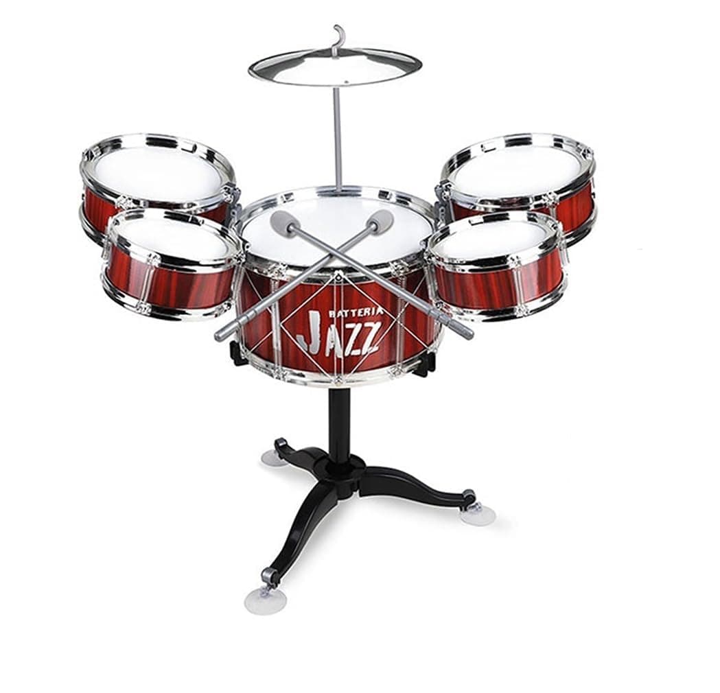 Batería para niños Batería Jazz Drum Set Batería Juguete para Niños Mini Drum Set Instrumentos Musicales con 5 Tambores 1 Plato 2 Palillos Instrumento Musical de Percusión Educativo (A) — view 2