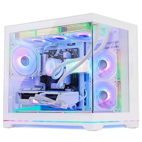 HELLOLAND Ocean Park Gaming PC Desktop- AMD Ryzen 7 9800X3D 8-Core 4.7GHz- RX 9070 XT 16GB- 32GB DDR5 6000MHz- 1TB PCIe +1TB SATA SSD- 850W PSU- 360mm AIO & APP RGB Fan Control - Win 11 -White — view 3