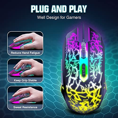 BENGOO Gaming Mouse Wired, Ergonomic Gamer Laptop PC Optical Computer Mice with RGB Backlit, 4 Adjustable DPI Up to 3600, 6 Programmable Buttons for Windows 7/8/10/XP Vista Linux -Black — view 2