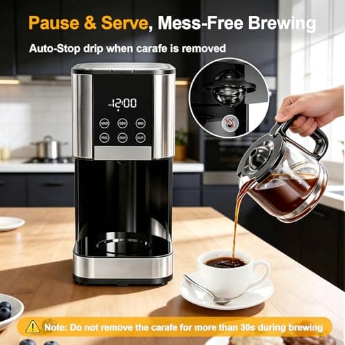 10 Cup Programmable Drip Coffee Maker, Adjustable Brew Strength, Pause & Serve, Heat Resistant Glass Carafe, Permanent Filter, Auto Shut Off, Stainless Steel, Compact Coffee Machine for Home Office — view 3