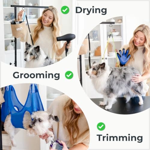 Dog Grooming Kit Adjustable Arm With Clamp: Height 26"-40", Small Dog Sling For Nail Trimming Hammock, no-sit Haunch Holder Leash Loops, Glove, Tool Hanging, Full Home Pet Grooming Supplies Kit, Cats — view 4