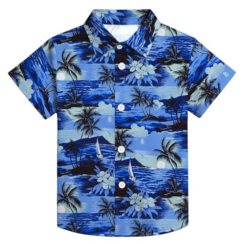 QAUN Hawaiian Shirt for Kids Boys Hawaiian Shirts Summer Button Down Shirt Cusual Tops 5-14 Years