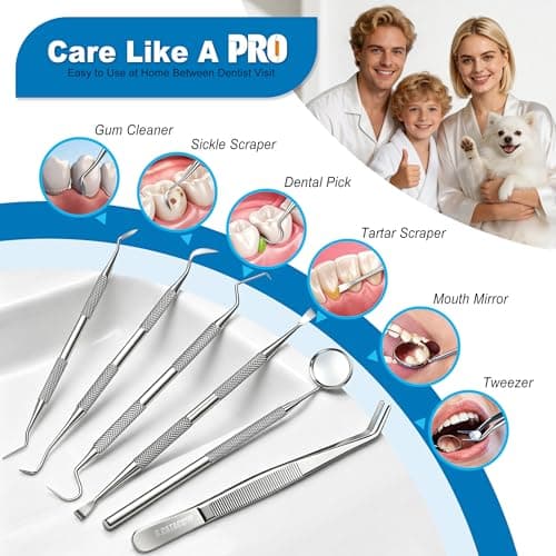 G.CATACC Dental Tools, Dental Pick Teeth Cleaning Tools Hygiene Kit, Plaque Remover for Teeth, Professional Stainless Steel Tooth Scraper Plaque Tartar Cleaner - with Case — view 3