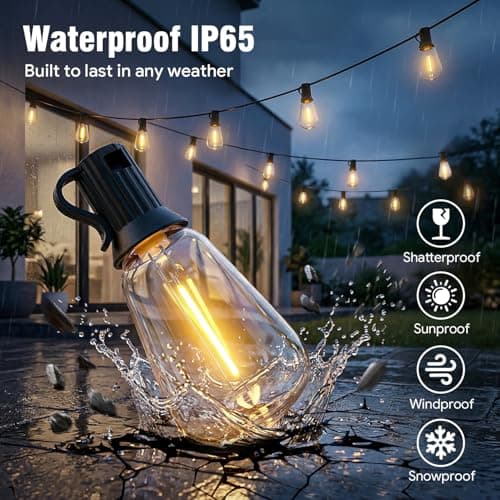 Skoiuc Outdoor String Lights 100FT, APP & Remote Control Dimmable Patio Lights, Plug in LED String Lights with Timer, Waterproof Backyard Pergola Garden Party Decor — view 4