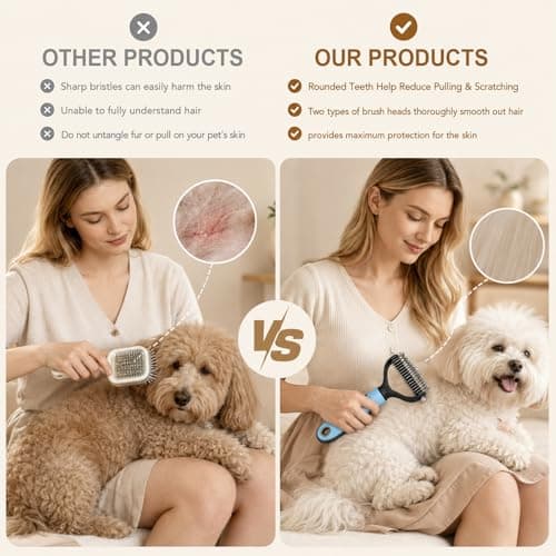 Pet Knotter for Dogs/Cats, Double Sided Pet Grooming Brush,Undercoat Rake Pets Brush for Long Hair Professional Deshedding Tool, Pets Hair Remover Shedding (Pink-L) — view 4