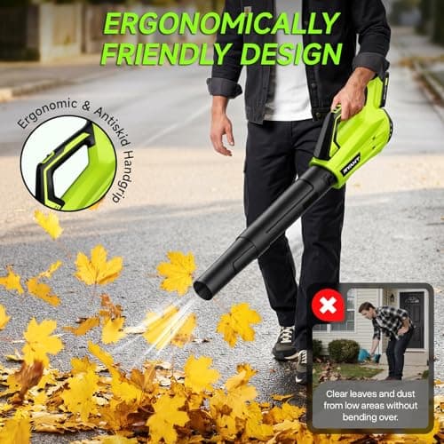 Leaf Blower Cordless, Leaf Blower with Battery and Charger - 2 Speed Modes, 2 Batteries, 20V Powerful Lightweight Electric Blowers for Blowing Leaves, Lawn Care, Patio, Green — view 4