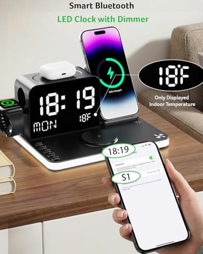 Acer Gadget 7-in-1 Wireless Charging Station Charger Stand for Multiple Devices for Apple - iPhone 17 16 15 14 13 12 Pro Max Apple Watch Airpods, Wireless iPhone Charger Station with Bluetooth TimeSyn — view 5