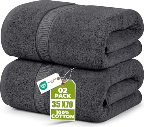 Utopia Towels Luxurious Jumbo Bath Sheet, 35 by 70 Inches, 600 GSM 100% Ring Spun Cotton, Highly Absorbent and Quick Dry Extra Large Bath Towel, Super Soft, Grey, 2 Pack