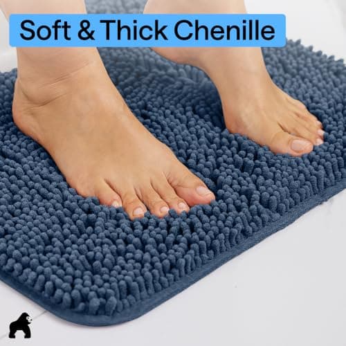 GORILLA GRIP Bath Mat, Thick Soft Absorbent Chenille Floor Mats, Rubber Backing Bathmat, 122x61 cm, Quick Dry Rug, Machine Washable Rugs for Shower Tub Floors, Bathroom Accessories Decor, Navy Blue — view 3