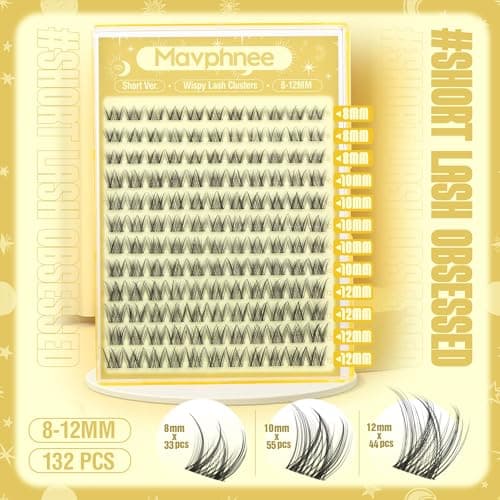Lash Clusters Natural Eyelash Clusters 8-12MM Wispy Lash Extensions C Curve Individual Lashes Clear Band Cluster Lashes Clean Makeup DIY Lash Pack (Short Ver.)