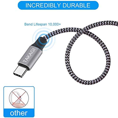 TAKAGI USB to USB C Cable (3Pack 6ft) USB A to Type C Cable Fast Charging Nylon Braided Data Sync Transfer Cord USB C Charger for iPhone 17 Pro Max/17 Air/16e/16 15 Pro/15 Plus/Galaxy S20 S10 Note 20 — view 2