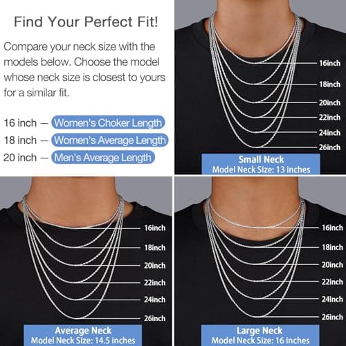 Jewlpire 925 Sterling Silver Chain Necklace for Women, 2MM Rope Chains Silver Chain for Women Classic & Sturdy Women's Chains Necklace, Sterling Silver Necklaces 18 Inch