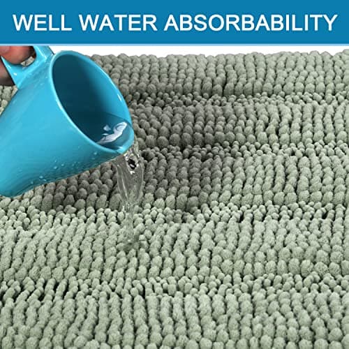 H.VERSAILTEX Sage Bathroom Rugs, Bath Mat Set of 2 Extra Thick Chenille Striped Pattern Shaggy Bath Rugs for Bath Room, Non Skid Bath Mats for Bathroom Floor (32 x 20 Plus 24 x 17 - Inches) — view 4