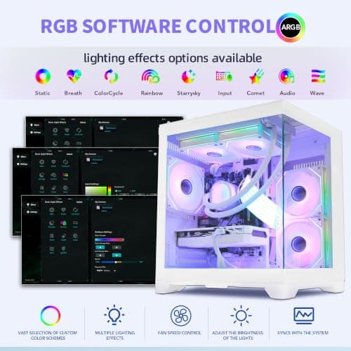 HELLOLAND White Gaming Desktop PC, AMD Ryzen 7 5700X 3.4GHz, GeForce RTX 5060 8GB, 32GB DDR4 RAM, 1TB PCIe SSD, 240mm AIO Liquid Cooler, WiFi Bluetooth, ARGB Fans with Software Control, Windows 11 — view 3