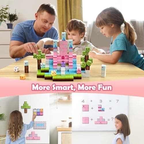 PINKCAT 100PCS Magnetic Blocks, Kids Building Pink Fantasy Castle Cubes, Stacking Tiles, STEM Sensory Toys for Toddlers, Kids Travel Essentials Toy, 3 4 5 6 7 8-12 Years Girls Boys Gifts — view 2