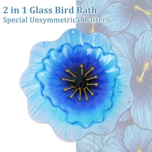hogardeck 2 in 1 Floral Glass Bird Bath & Feeder - Hanging or Freestanding Outdoor Bird Bath with Sturdy 5-Pronged Base for Garden, Patio, Yard, Lawn Decor — view 5