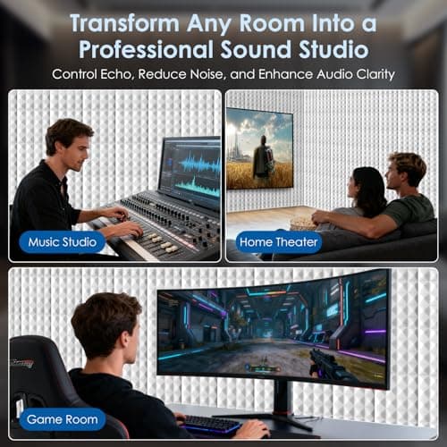 Arrowzoom 24 Pack Sound Proof Panels – High Density Pyramid Acoustic Foam 25x25x5cm for Studio, Office & Home, Noise Reduction Wall Panels, Fire Retardant – Pearl White 1034 — view 4