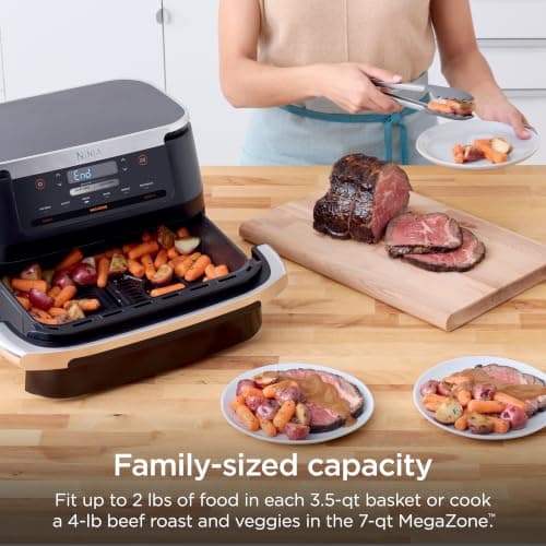 Ninja Foodi 6-in-1 DualZone FlexBasket Air Fryer w/7-QT MegaZone & Basket Divider, Full Meals, Smart Finish Cook 2 Foods 2 Ways, Large Capacity, Air Fry, Bake & More, DZ071C,Black (Canadian Version) — view 4