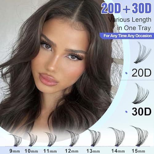 Pawotence Lash Extension Kit DIY 280pcs Individual Lash Clusters Kit 20D&30D Natural 9-15mm Cluster Eyelash Extensions Kit with Lash Bond and Seal, Tweezers for Self Use (20D&30D, 0.07D, 9-15mm, Kit) — view 2