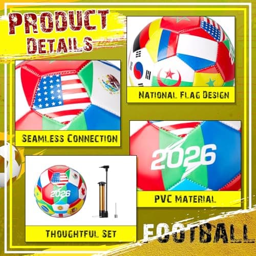 Tellingyou 1 Pack Size 5 2026 World Flag Soccer Ball Bulk with Pump Needle Multi-Country Design for Adults Team Training Club Events Sports Parties and Soccer Fan Gifts