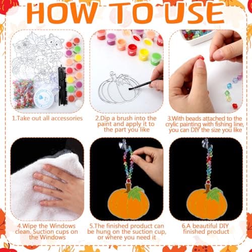 Beeveer 30 Sets Fall Animals Suncatchers Art Kits DIY Thanksgiving Squirrels Owl Suncatcher Crafts Paint Your Own Window Ornaments for Adults Autumn Activity Party Favor — view 4