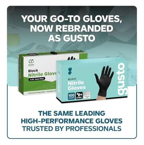 Gusto Black Nitrile Gloves [100 Count] Disposable Heavy Duty 6 Mil - Medium — view 7