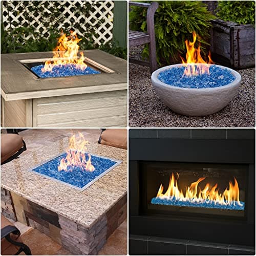 onlyfire 10 pounds Fire Glass for Propane Gas Fire Pit, 1/2-Inch High Luster Fireplace Glass Rocks for Fire Pit Table, Pacific Blue — view 3