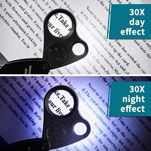 JARLINK 30X 60X Illuminated Magnifying Jewelers Loupe, Foldable Jewelry Magnifier with Bright LED Light for Gems, Jewelry, Coins, Stamps, etc — view 5